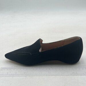FOWT Black Pointed Toe Arched Heel Pumps Suede Side V Cut Loafer Dress Shoes